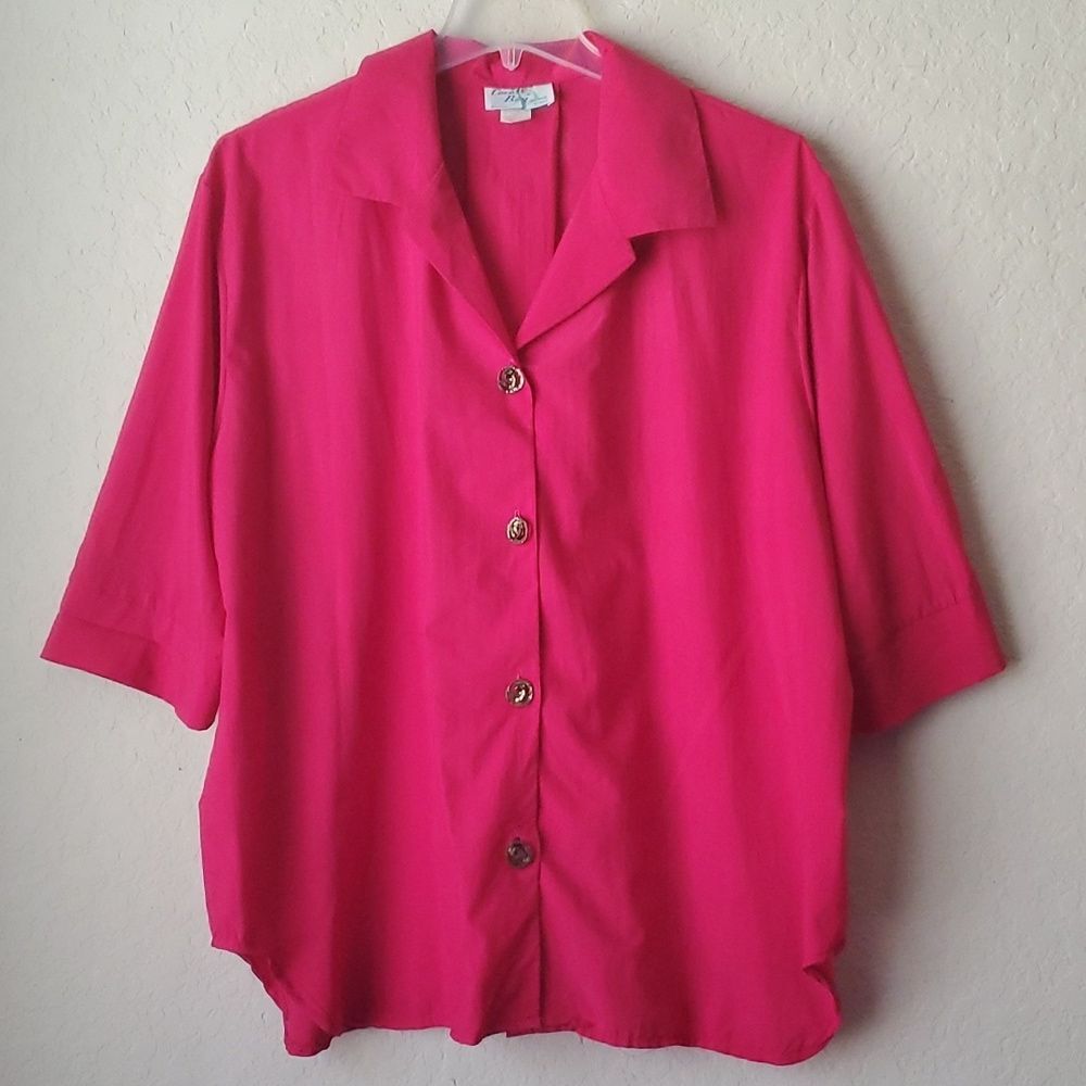 VTG 90s Coco Bay Miami Pink Button Up Shirt XL 1X Retro Camp Collar
